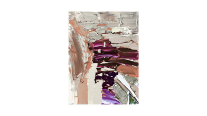 Abstract art piece with brown, purple, and beige brush strokes on a white background by wall and more