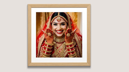 Indian Culture Diptych Wall Art Set: Portrait of a happy Indian Bride in red Sari and. Perfect Boho art for Bedroom Decor.