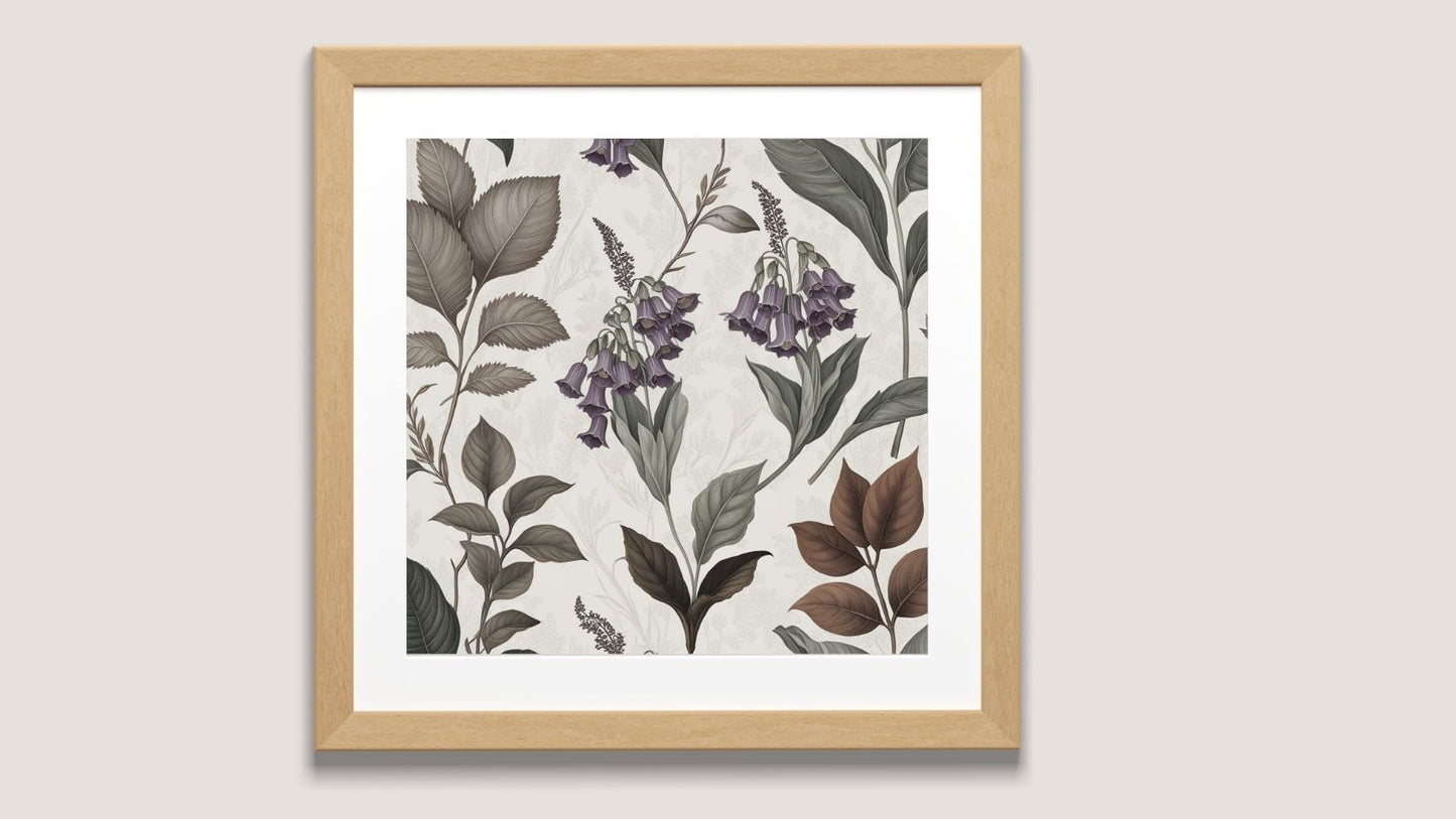 Contrasting Botanical Wall Art (Framed print). Features dark florals on a light background. Perfect Art  Frames For Bedroom Decor trend.