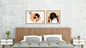 Afrocentric Diptych Wall Art Set (2 framed prints). Features Minimalist and Bohemian female portraits with floral accents. Perfect Bedroom Decor for modern interiors.