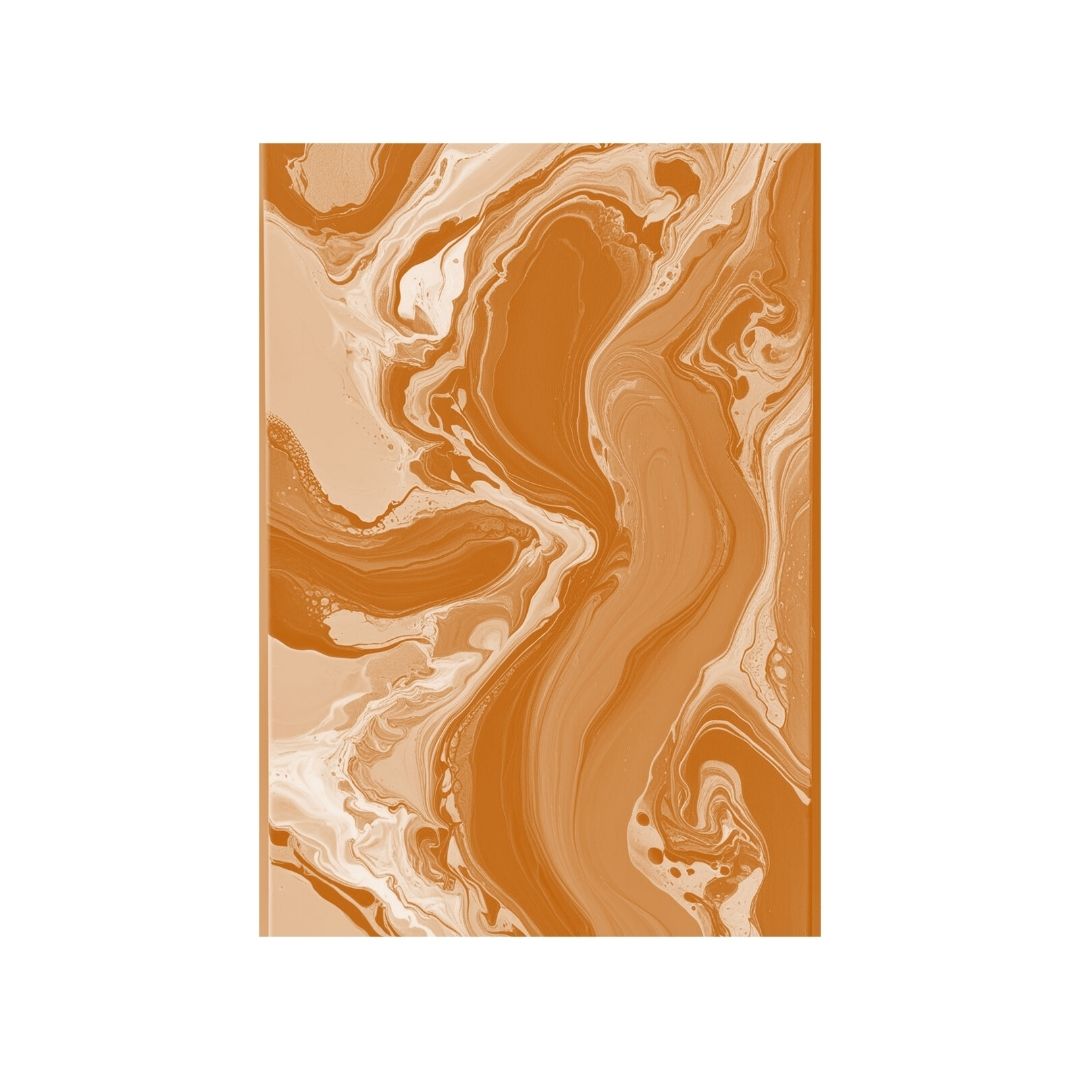 Vertical Abstract Fluid Wall Art Print featuring swirling organic waves in Terracotta, beige, and white. Pour Painting style, ideal Bedroom Decor or Bohemian accent.