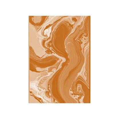 Vertical Abstract Fluid Wall Art Print featuring swirling organic waves in Terracotta, beige, and white. Pour Painting style, ideal Bedroom Decor or Bohemian accent.