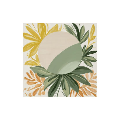 Contemporary Floral Wall Art print featuring stylized, abstract Flower Blooms in Sage Green, Yellow, and Peach. Ideal Bohemian Bedroom Decor or Modern Living Room.