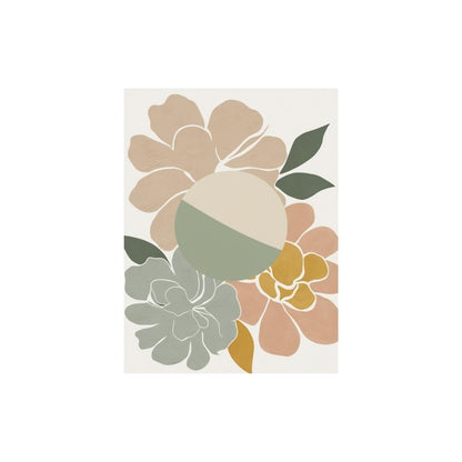 Contemporary Floral Wall Art print featuring stylized, abstract Flower Blooms in Sage Green, orange, and Peach. Ideal Bohemian Bedroom Decor or Modern Living Room.