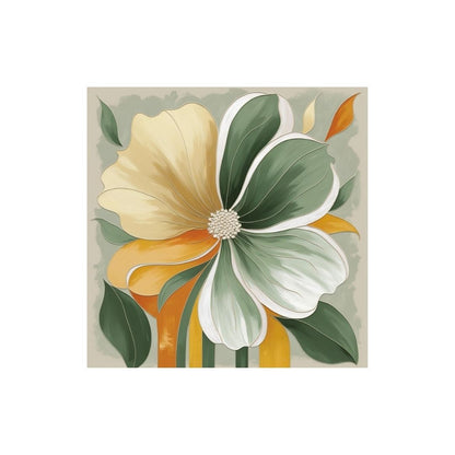 Contemporary Floral Wall Art print featuring stylized, abstract Flower Blooms in teel Green, beige, and Peach. Ideal Bohemian Bedroom Decor or Modern Living Room.