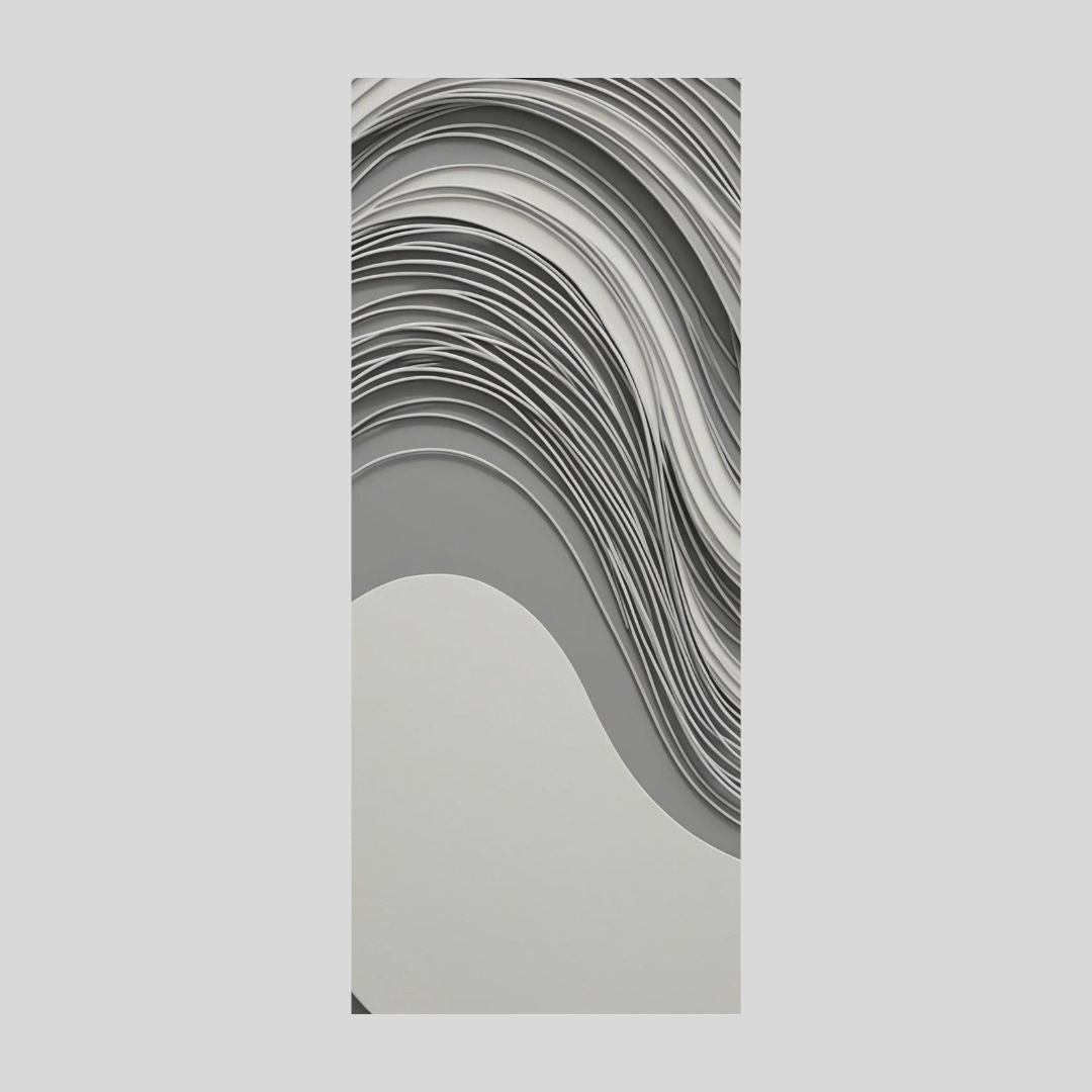 Monochromatic Abstract Art featuring minimalist black, white, and gray geometric shape, wavy lines. Ideal Modern Bedroom Decor.