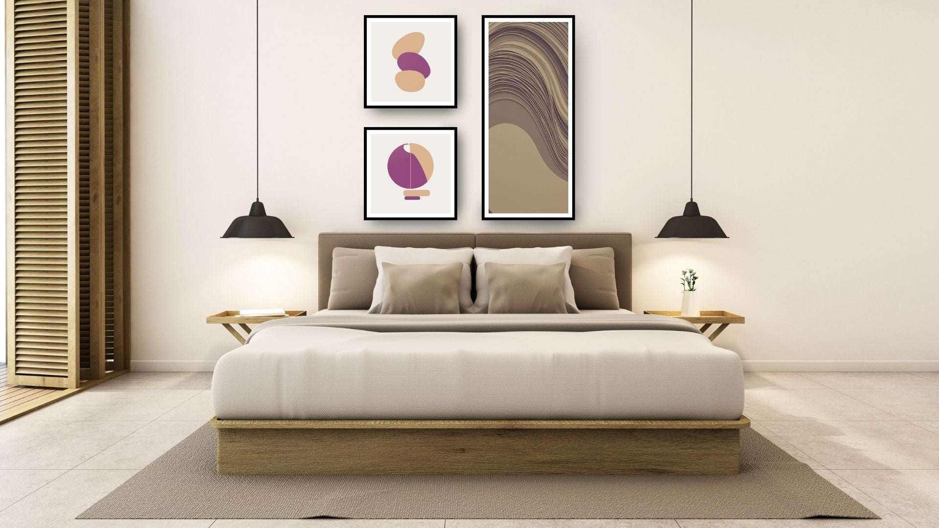 A modern, abstract design with strong geometric elements (beige), wall art frames by wall and more
