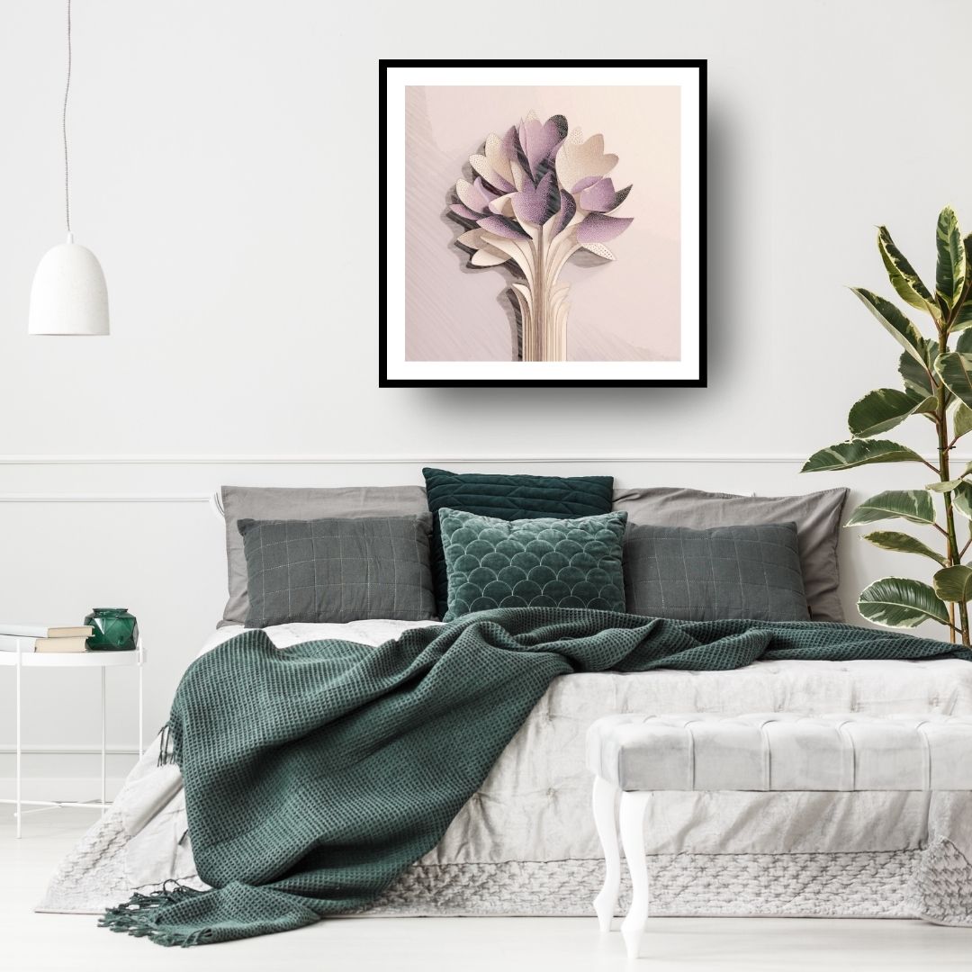 Stylized, contemporary floral design with a delicate and sculptural feel. wall art frame