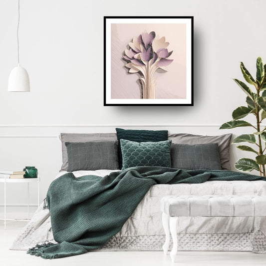Stylized, contemporary floral design with a delicate and sculptural feel. wall art frame