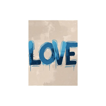Beige paper with blue 'LOVE' text on a white background