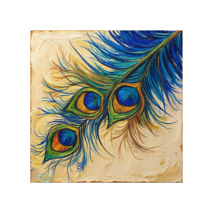 Artistic depiction of peacock feathers on a textured background