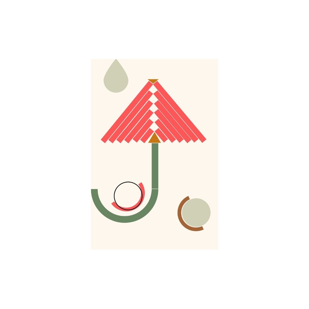 Abstract umbrella design with geometric shapes on a light background