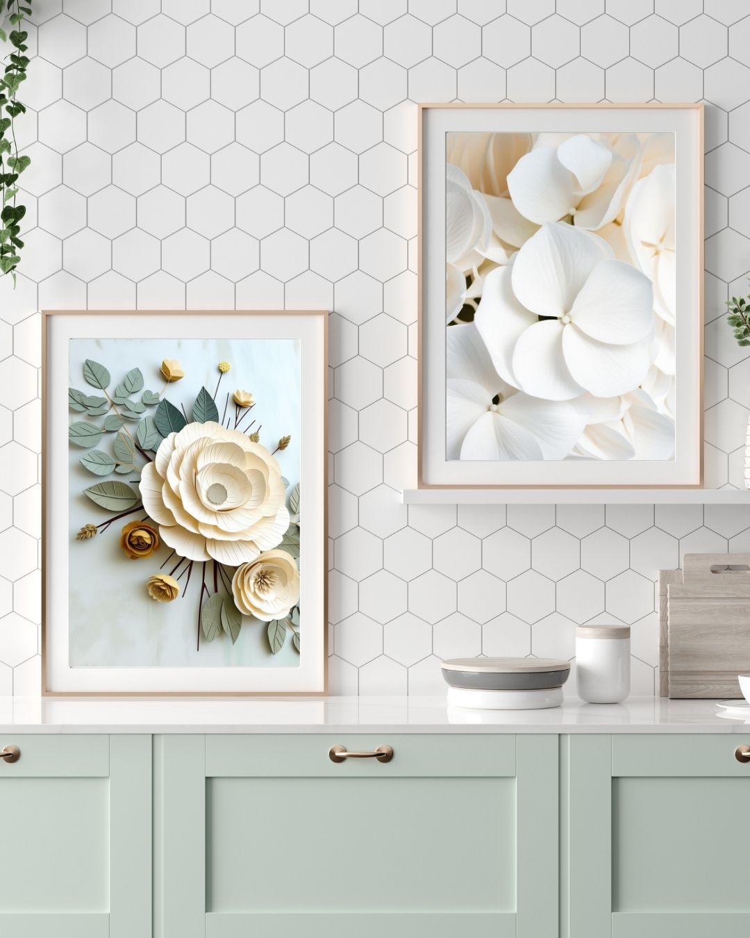 Botanical beauty and White Hydrangea Petals, wall art frame