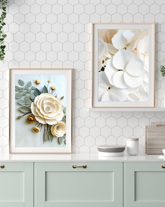 Botanical beauty and White Hydrangea Petals, wall art frame