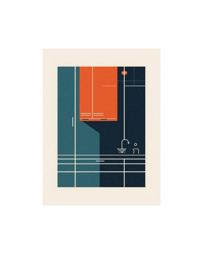 Geometric, abstract interpretation of a modern kitchen interior. Wall art frame by wall and more