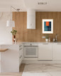 Geometric, abstract interpretation of a modern kitchen interior. Wall art frame by wall and more