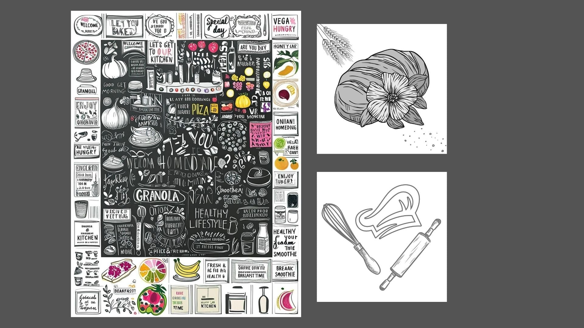 A fun and energetic design representation of kitchen themes, wall art frame