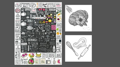A fun and energetic design representation of kitchen themes, wall art frame