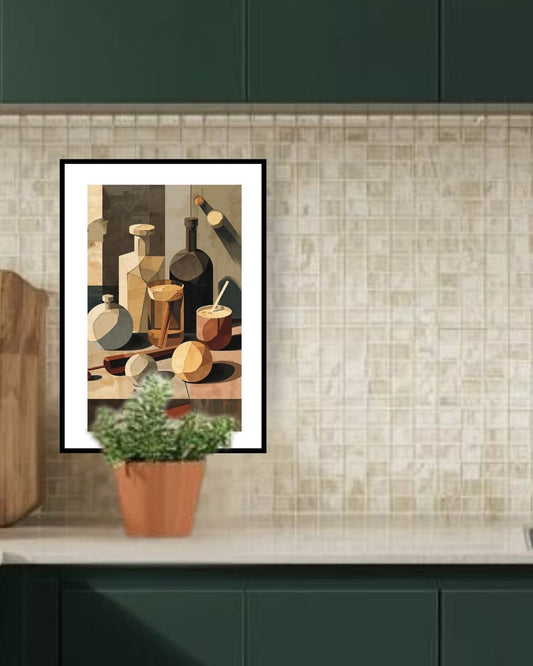 Reminiscent of early 20th-century cubism style. Wall art frame by wall and more
