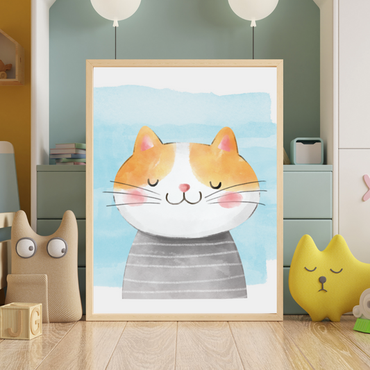 Cartoon cat with orange fur, wall art frame by all and more
