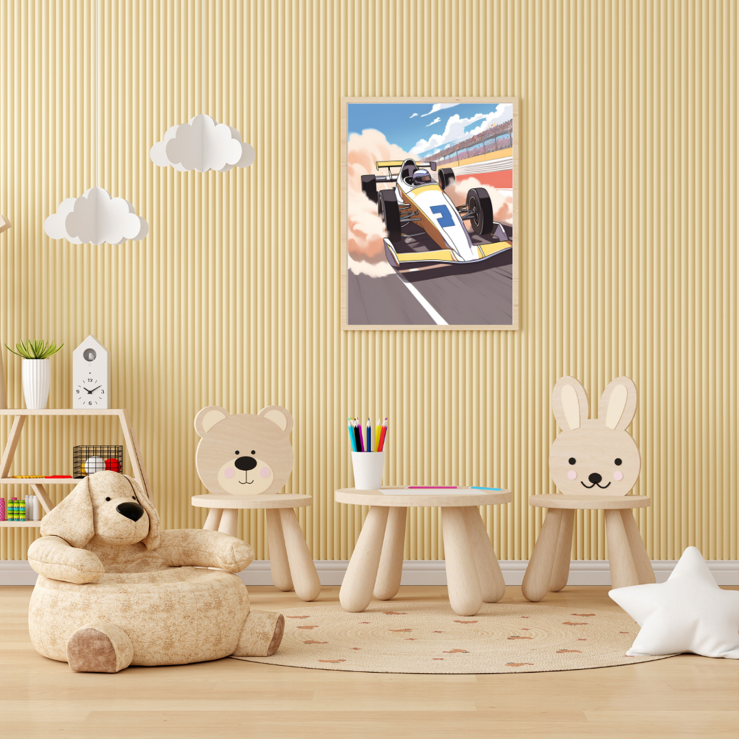 Little Racer's Dream, wall art frame,yellow