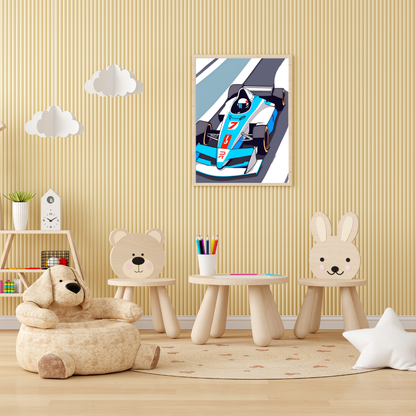 Little Racer's Dream, wall art frame, blue