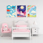 Digital illustration of a happy cloud, rainbow and unicorn. Wall art frames by wall and more