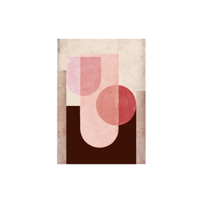 Abstract geometric art print with soft shapes and earthy color palette on textured canvas