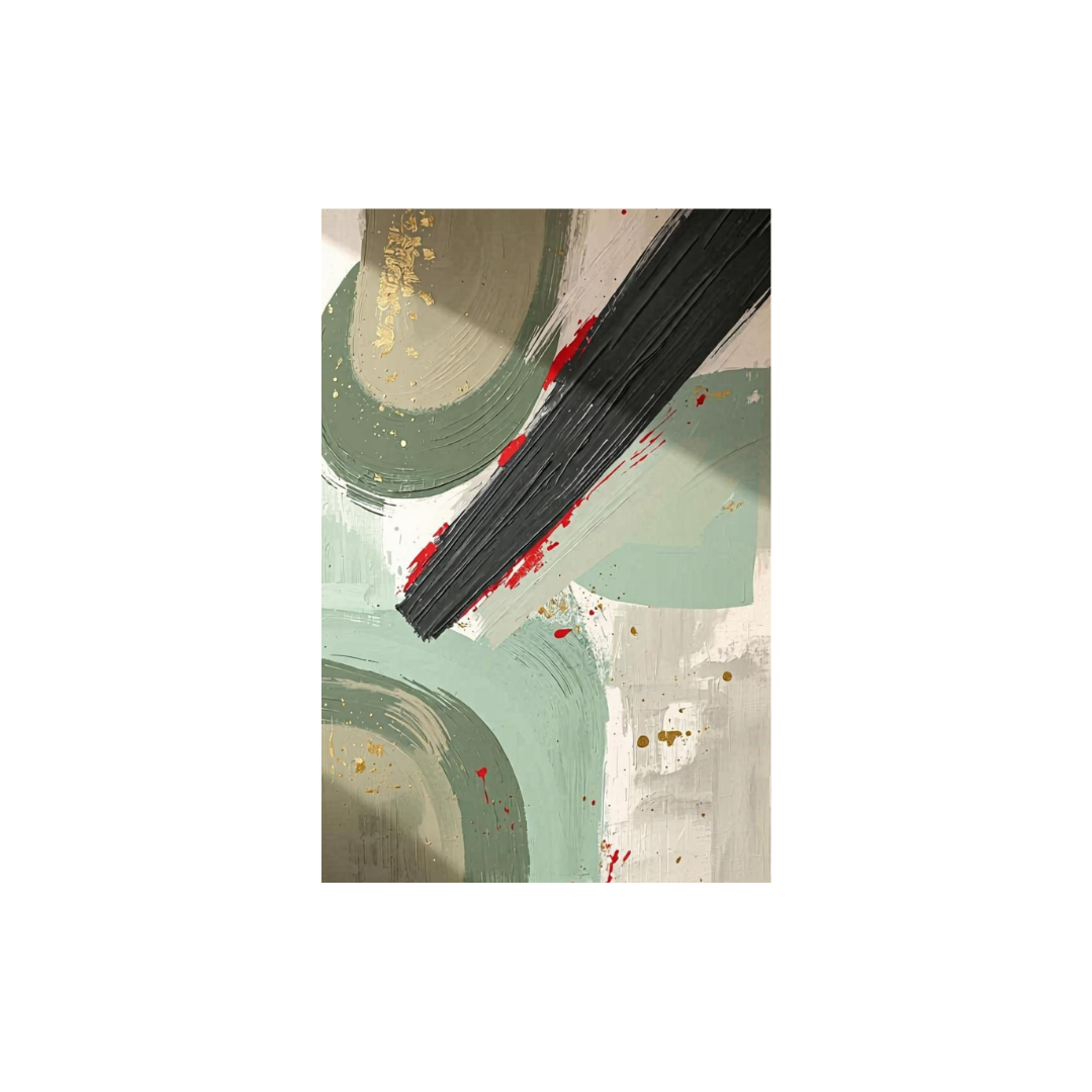 Large abstract sage green canvas wall art displayed in a modern luxury living room interior
