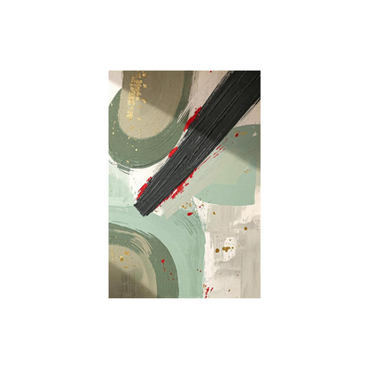 Large abstract sage green canvas wall art displayed in a modern luxury living room interior
