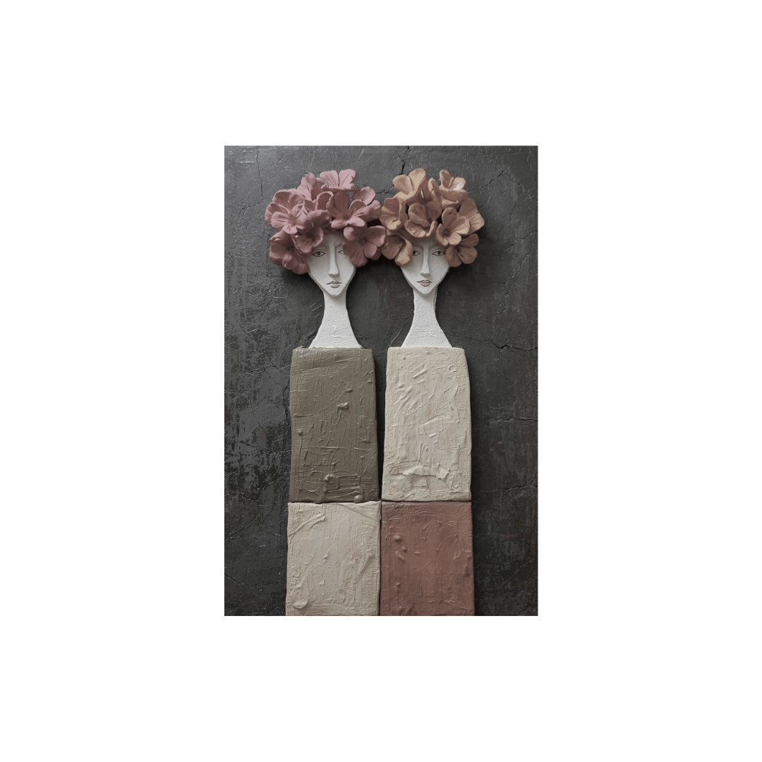 Large figurative floral canvas wall art featuring female forms in soft neutral tones 
