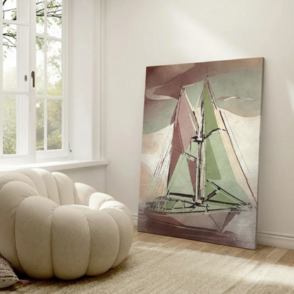 Whispers of the Wind — A vintage, illustrative depiction of a sailboat. wall art frame